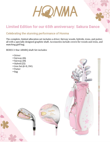 Juego completo golf Honma Sakura Dance y complementos
