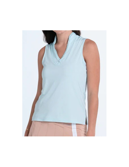 Lucky In Love Pleated Placket Sleeveless women golf Polo shirt